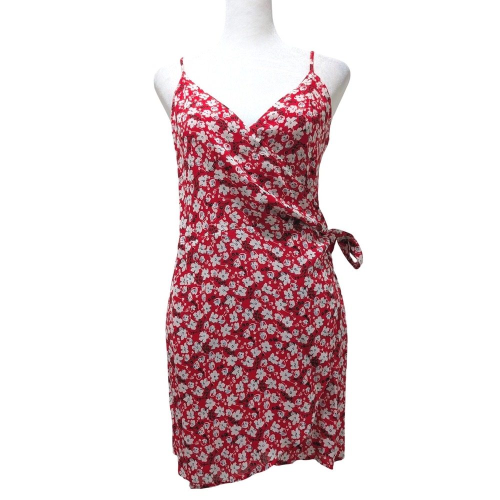 Reformation Red Floral Wrap Mini Dress Small‎ Spaghetti Strap Summer Coquette